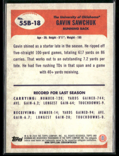 2024 Bowman Chrome University Gavin Sawchuk #55B-18