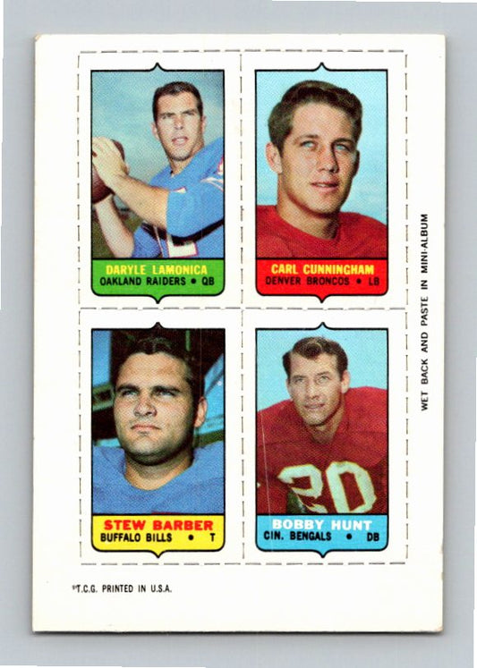 1969 Topps Stew Barber Daryle Lamonica Bobby Hunt Carl Cunningham Four-in-One