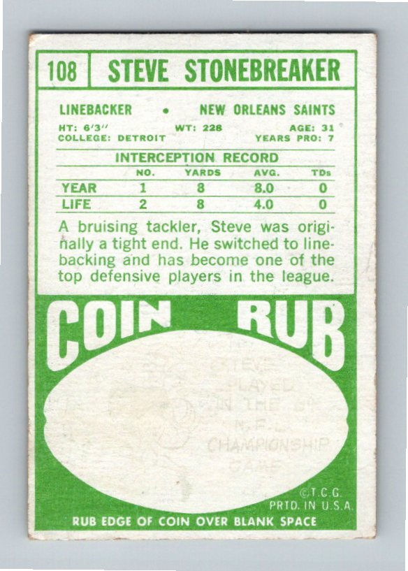 1968 Topps Steve Stonebreaker #108