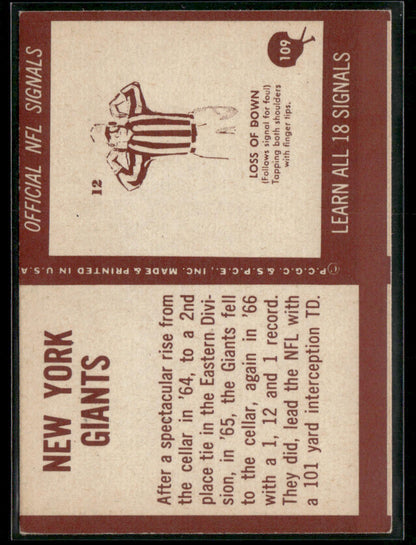 1967 Philadelphia New York Giants #109 Team Card