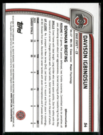 2024 Bowman Chrome University Davison Igbinosun #54