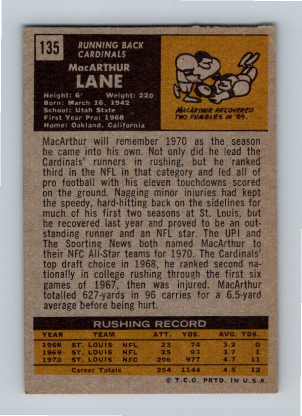 1971 Topps MacArthur Lane #135