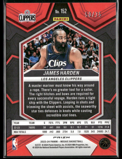 2023-24 Panini Mosaic James Harden #152 Red and Yellow Fusion /75