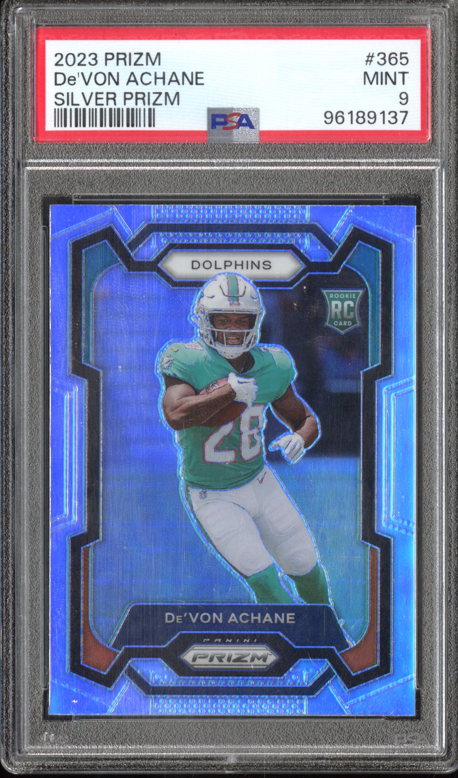 2023 Panini Prizm De'von Achane #365 Silver Prizm Rookie PSA 9