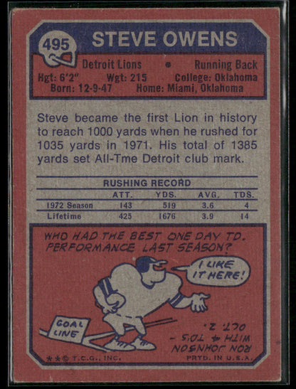 1973 Topps Steve Owens #495