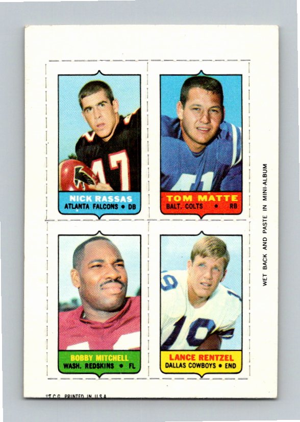 1969 Topps Nick Rassas Lance Rentzel Bobby Mitchell Tom Matte Four-in-One