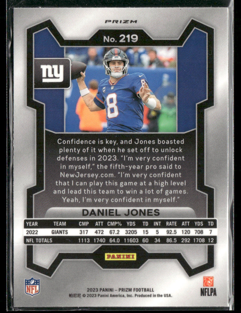 2023 Panini Prizm Daniel Jones #219 Silver Prizm