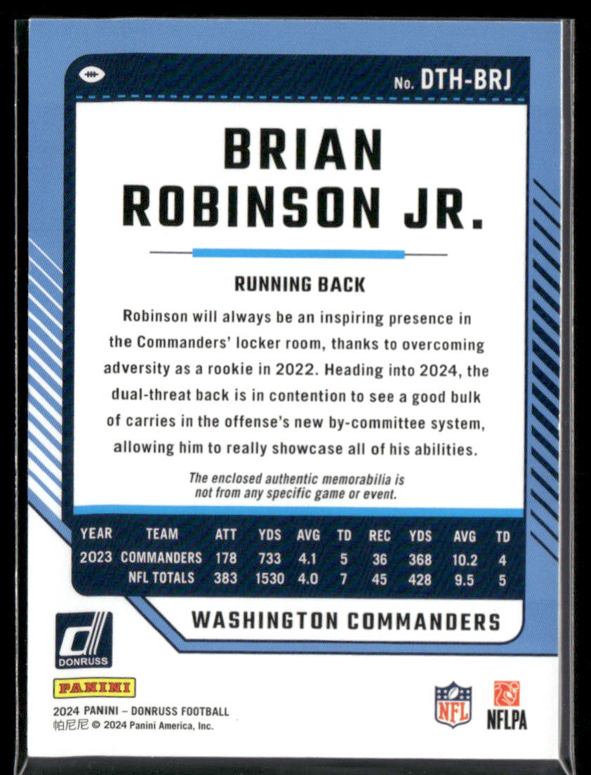 2024 Donruss Brian Robinson Jr. #DTH-BRJ Threads Relic