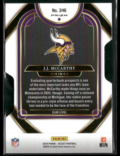 2024 Panini Select J.J. McCarthy #246 Silver Prizm Die-Cut RC Rookie