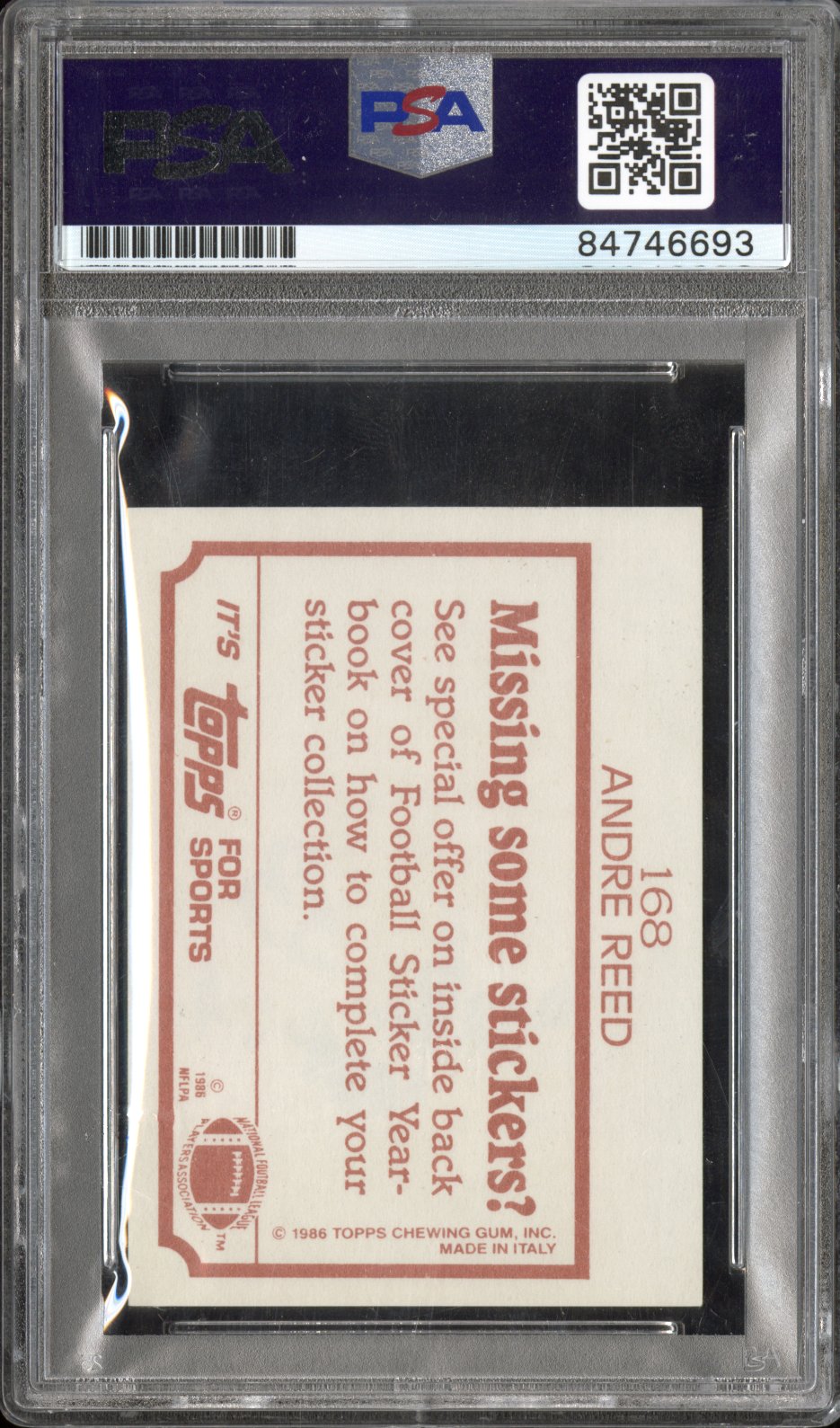 1986 Topps Andre Reed #186 Mini Autograph PSA Auto 10