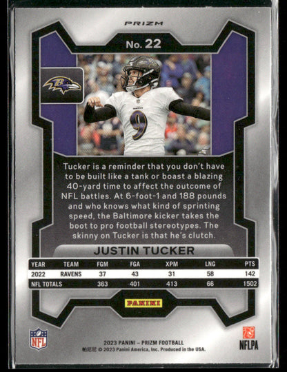 2023 Panini Prizm Justin Tucker #22 Silver Prizm