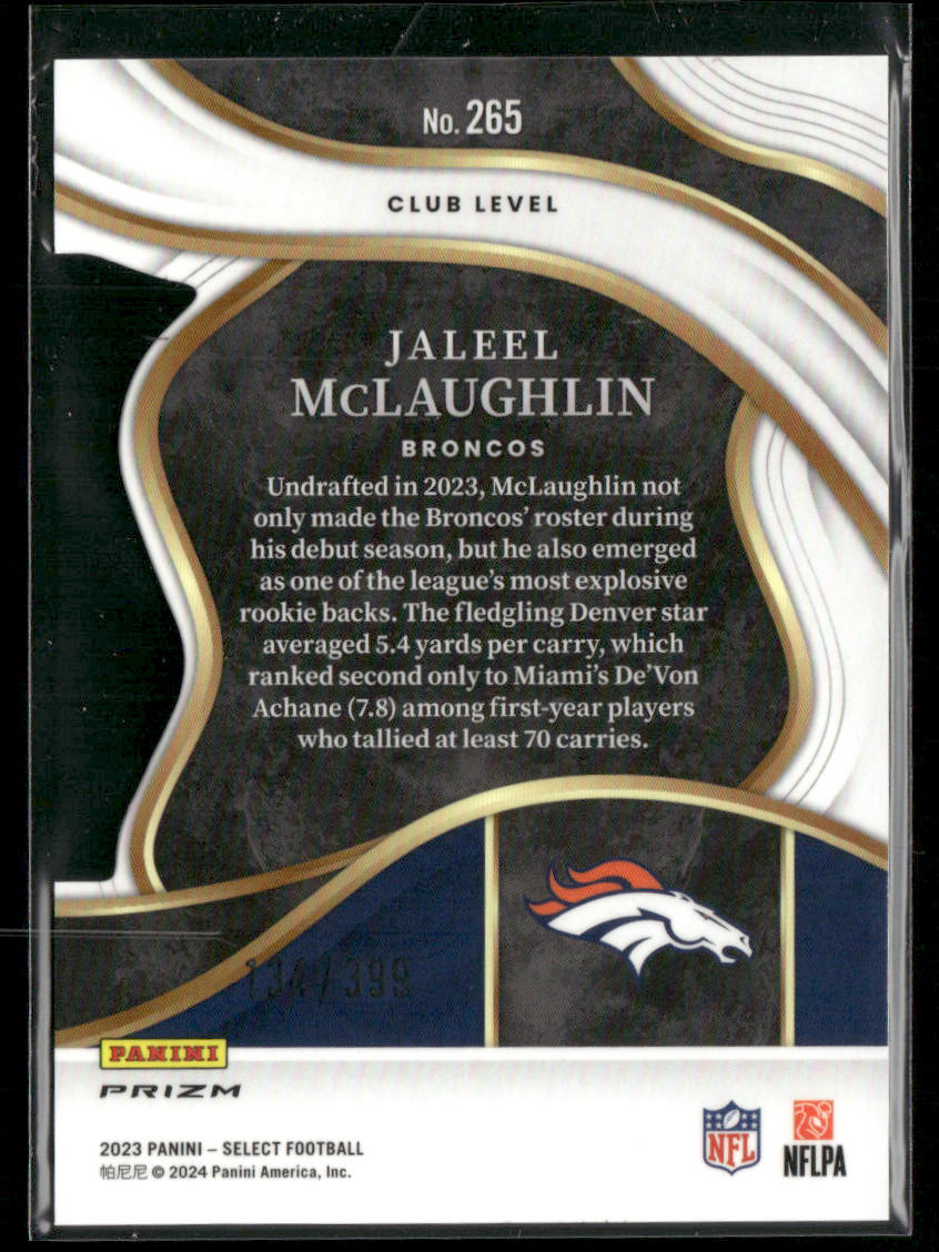 2023 Panini Select Jaleel McLaughlin #No. 265 Orange Die Cut 134/399