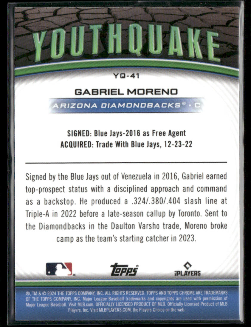 2024 Topps Chrome Gabriel Moreno #YQ-41 Youthquake Rookie