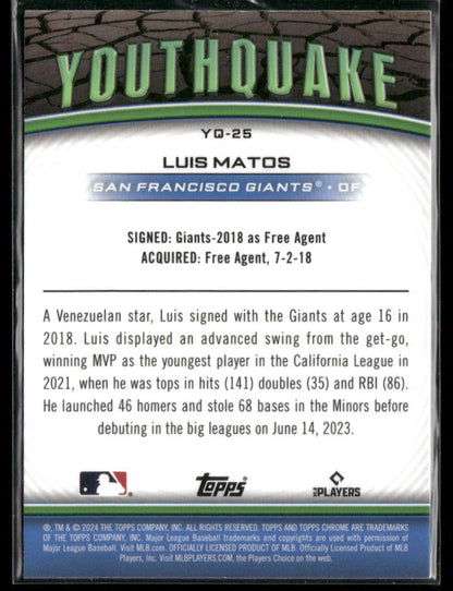 2024 Topps Chrome Luis Matos #YO-25 Youthquake Rookie