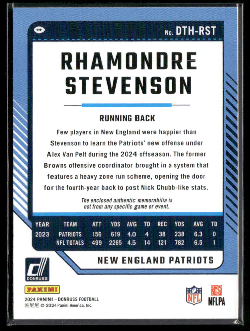 2024 Donruss Football Rhamondre Stevenson #DTH-RST Relic