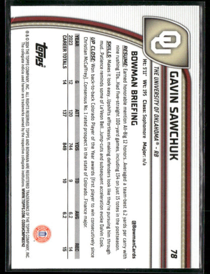 2024 Bowman Chrome University Gavin Sawchuk #78