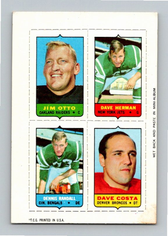 1969 Topps Dennis Randall Jim Otto Dave Costa Four-in-One