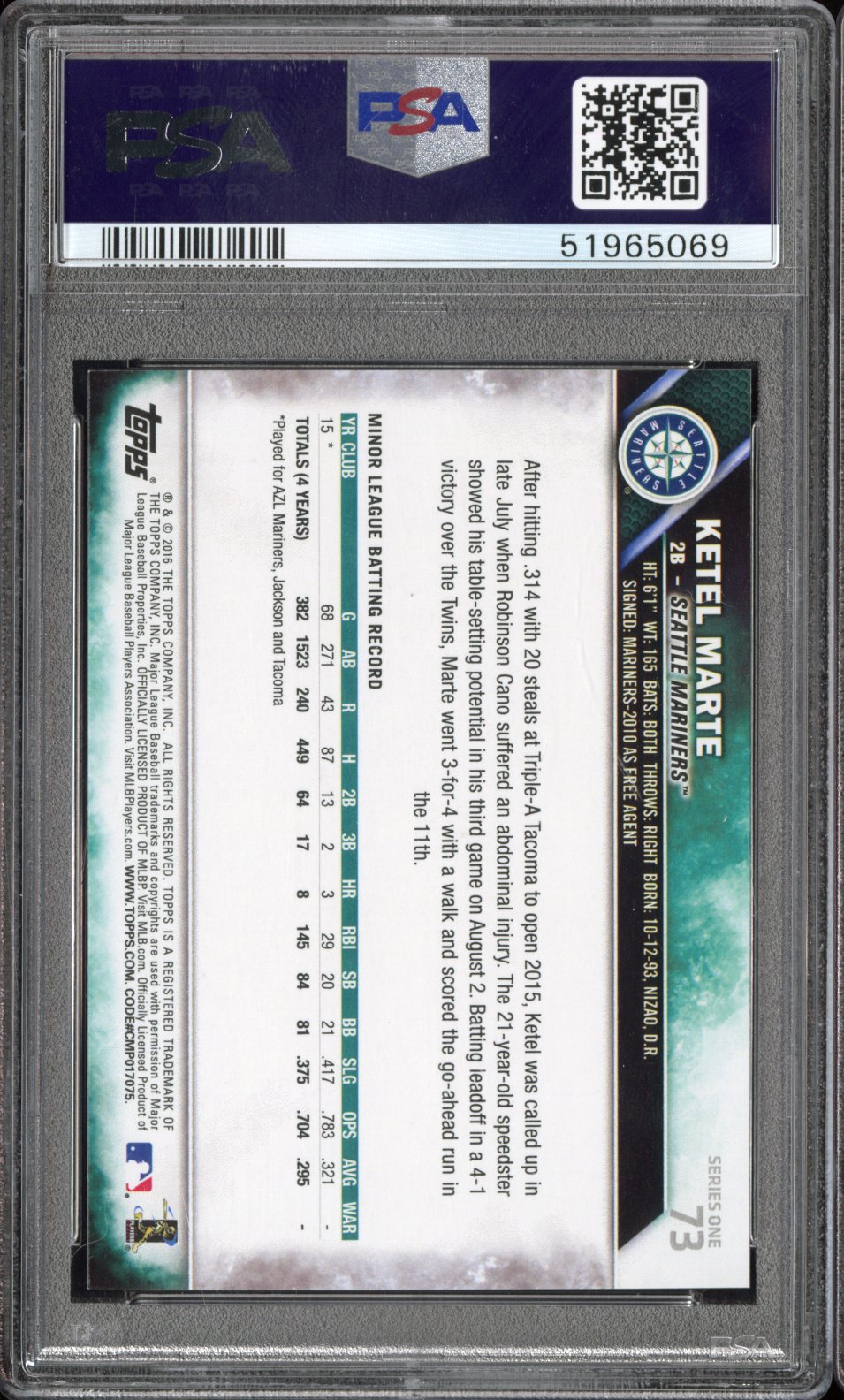 2016 Topps Ketel Marte #73 PSA 10