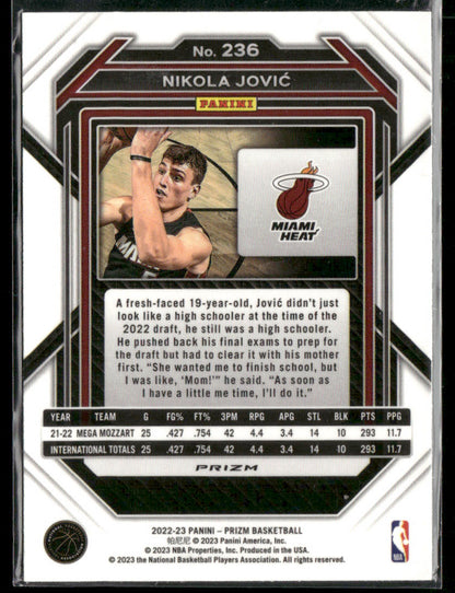 2022-23 Panini Prizm Nikola Jović #236 Pink Ice Rookie