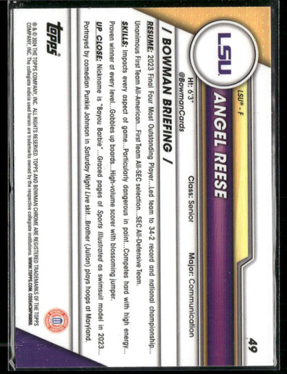 2023 Bowman Chrome University Angel Reese #49 1st Bowman