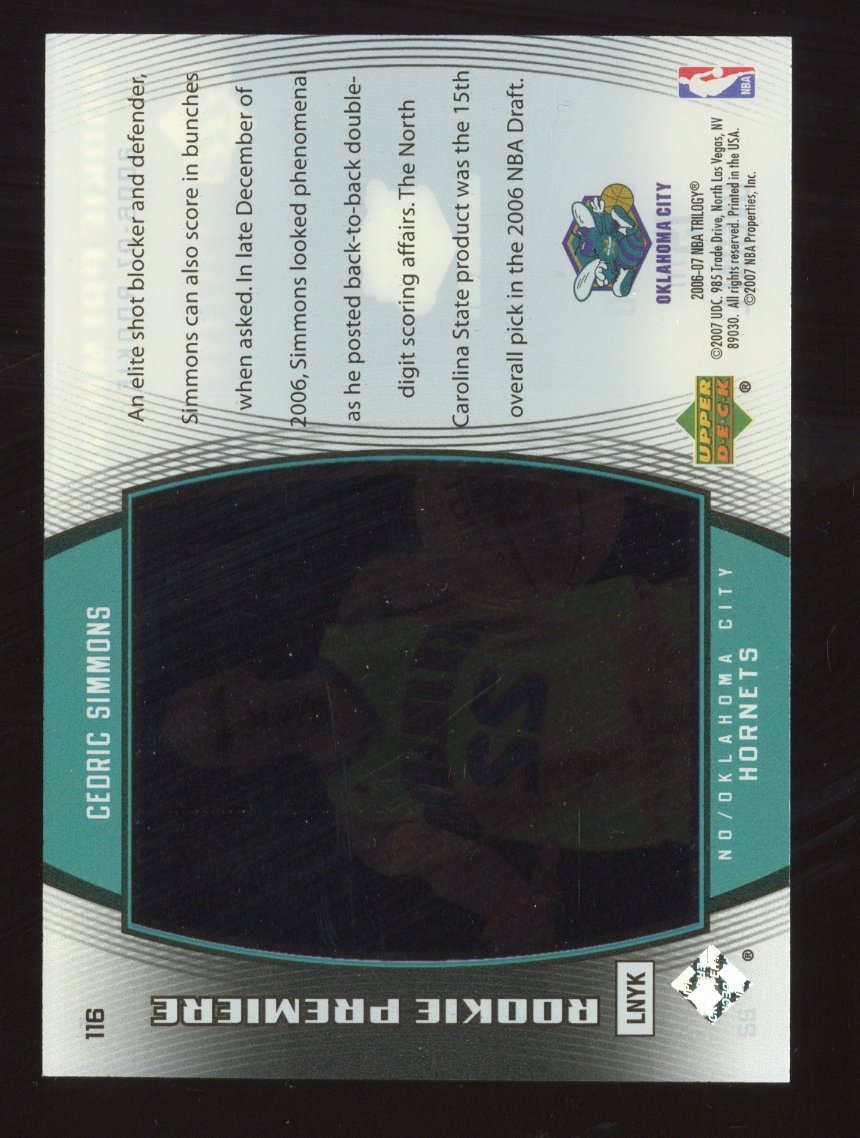 2006-07 Upper Deck Trilogy Cedric Simmons #116 Rookie Premiere /499