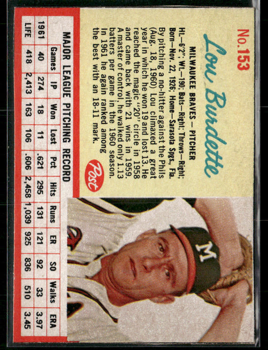 1962 Post Lou Burdette #153