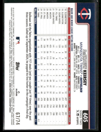 2025 Topps Series 2 DaShawn Keirsey #605 Black 67/74 RC Rookie