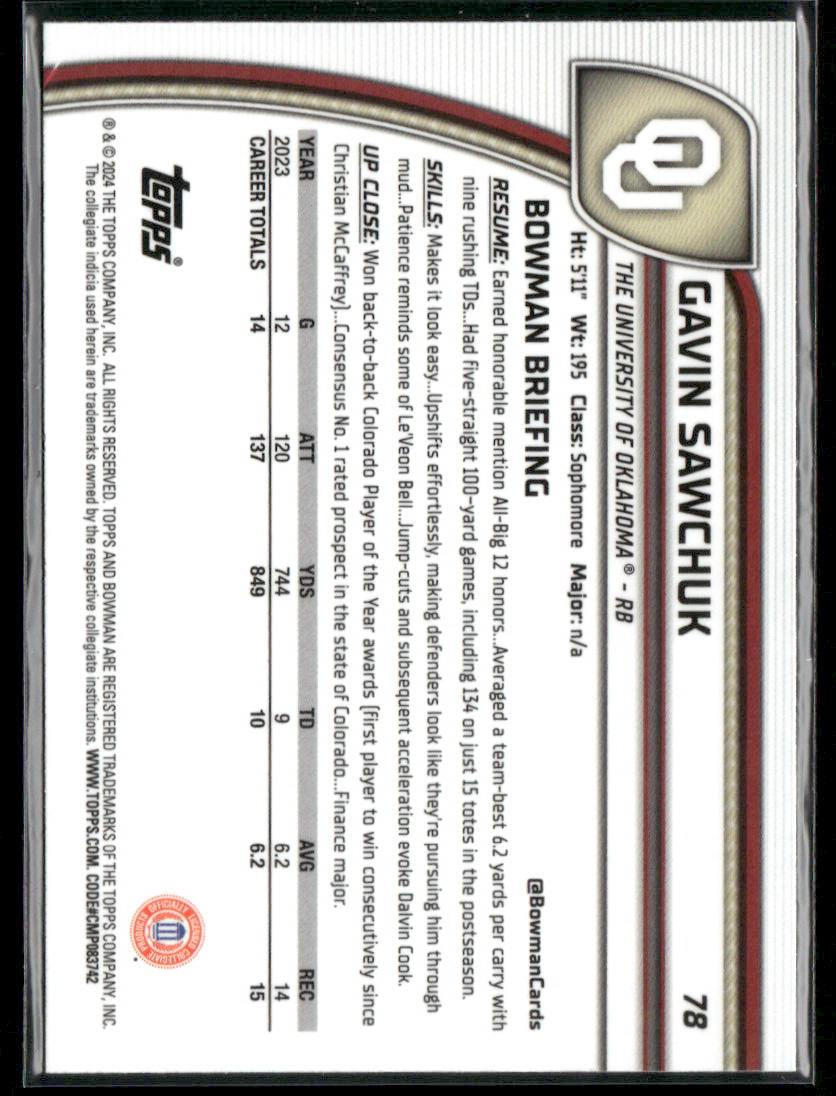 2024 Bowman Chrome University Gavin Sawchuk #78