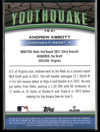 2024 Topps Youthquake Andrew Abbott #YQ-21 Rookie