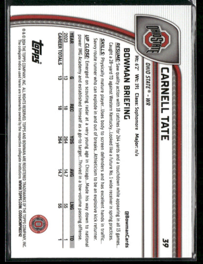 2024 Bowman Chrome University Carnell Tate #39