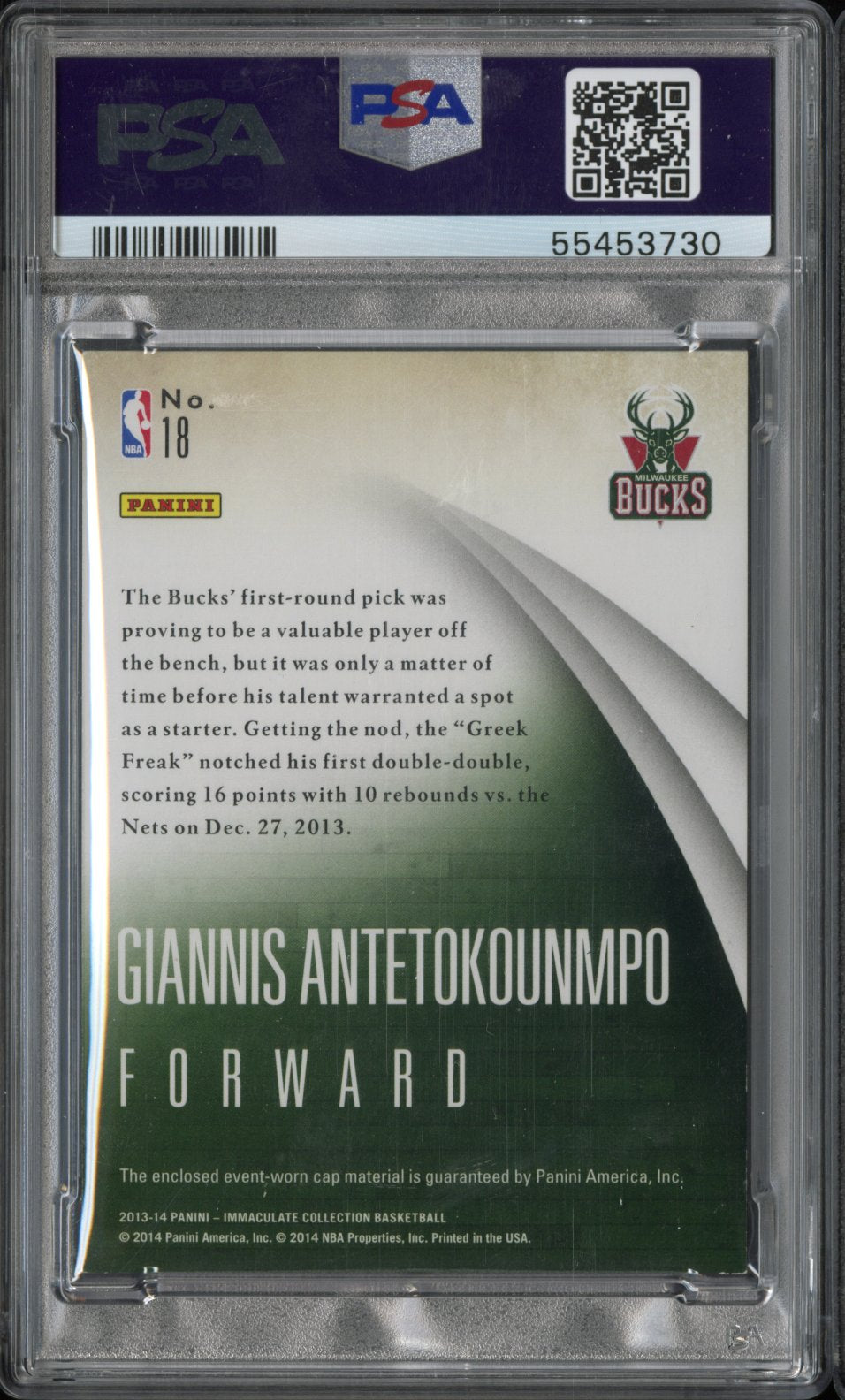 2013 Panini Immaculate Collection Player Caps G. Antetokounmpo /99 PSA 7