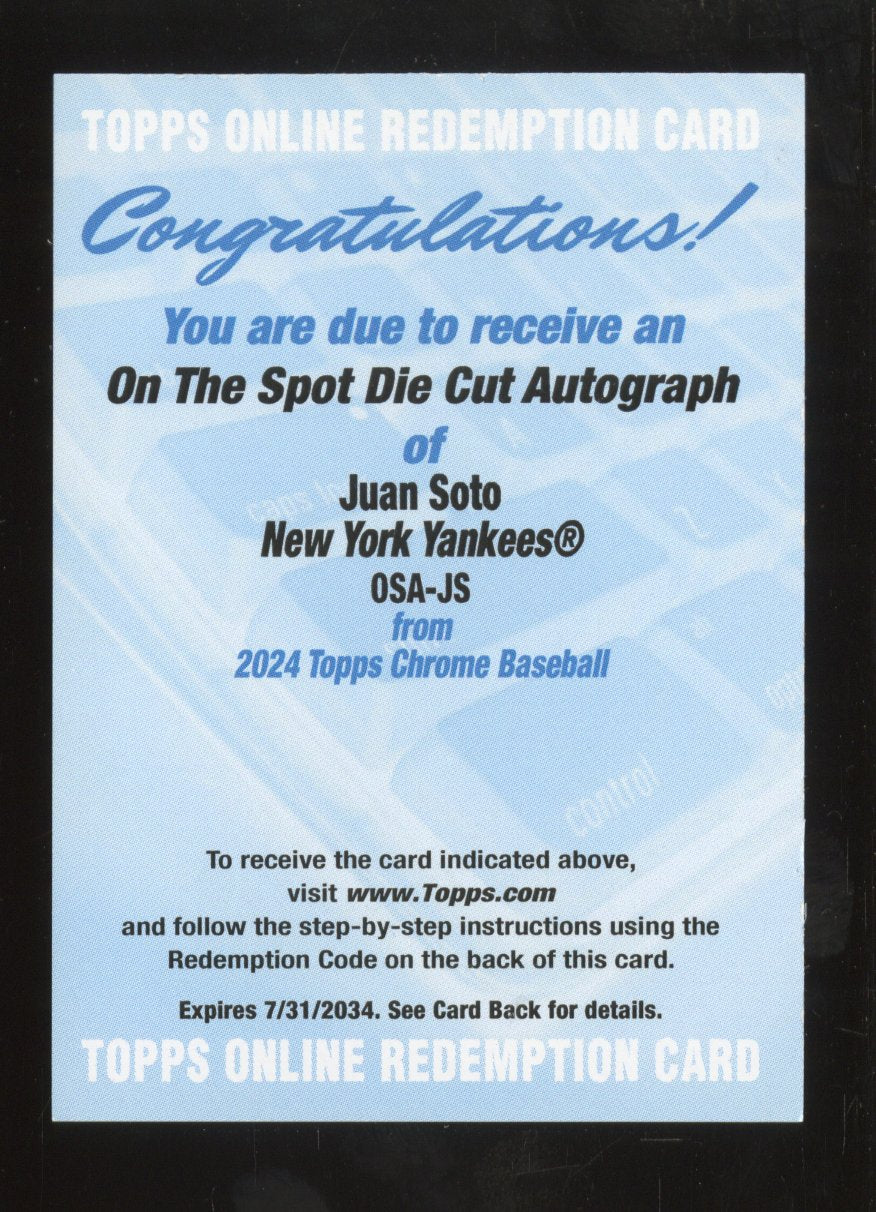 2024 Topps Chrome Baseball Juan Soto On The Spot Die Cut Autograph