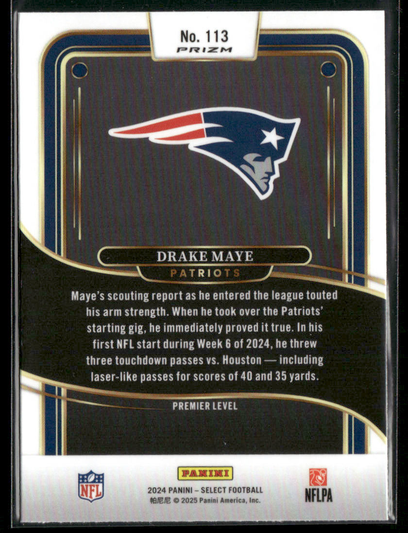 2024 Panini Select Drake Maye #113 Green And Yellow Shock Prizm RC Rookie
