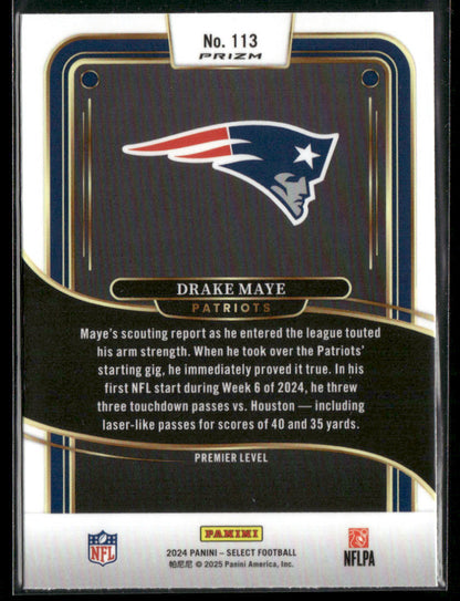 2024 Panini Select Drake Maye #113 Green And Yellow Shock Prizm RC Rookie