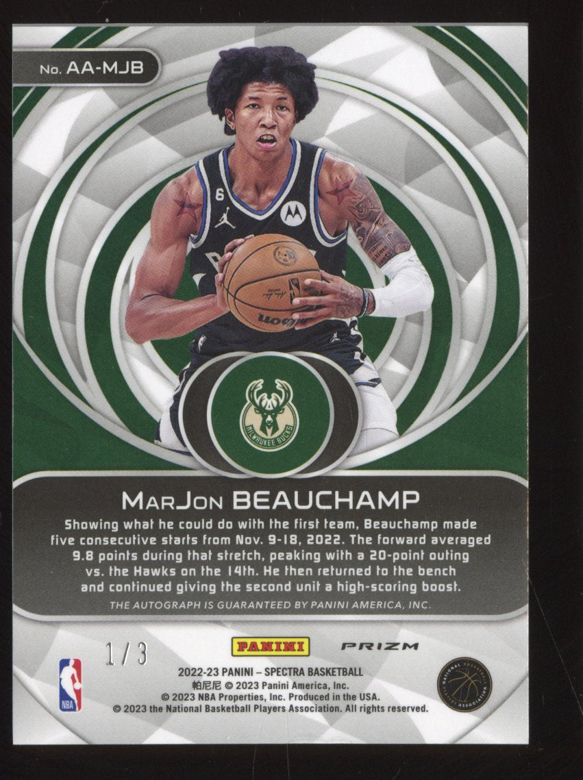 2022-23 Panini Spectra Basketball MarJon Beauchamp #AA-MJB RC Autographed 1/3