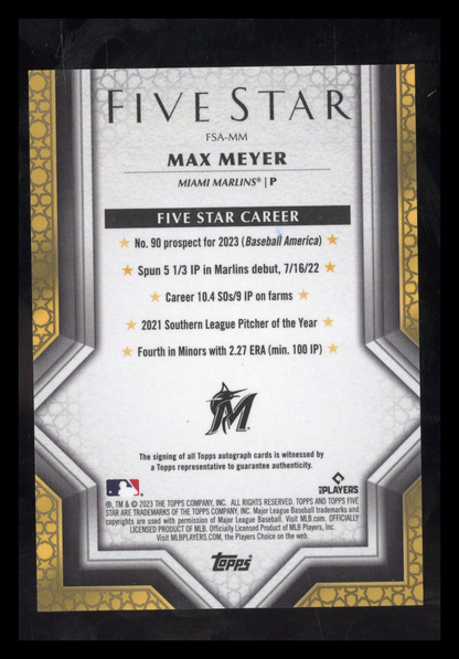 2023 Topps Five Star Max Meyer #FSA-MM RC Rookie Auto