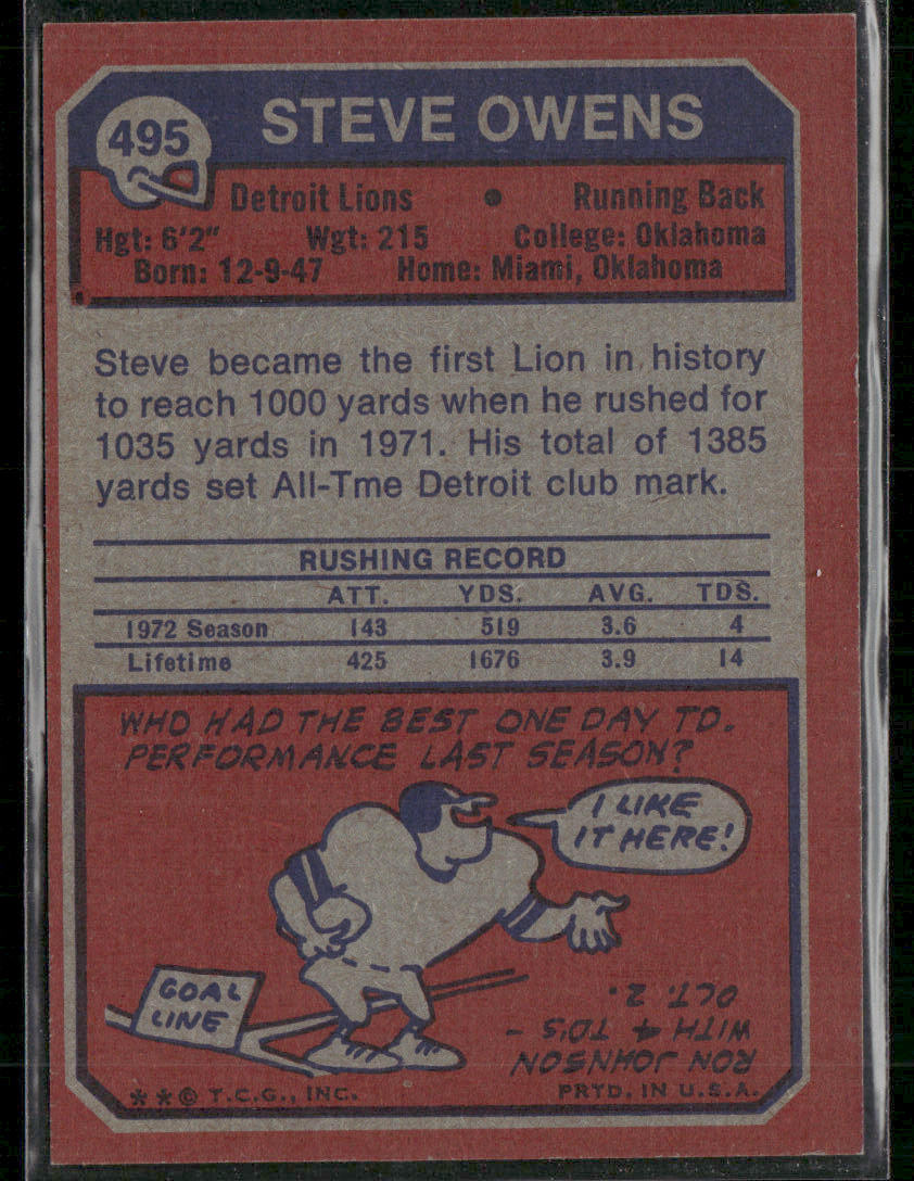 1973 Topps Steve Owens #495