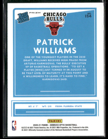 2020-21 Panini Donruss Optic Patrick Williams #154 Silver Pulsar Rated Rookie