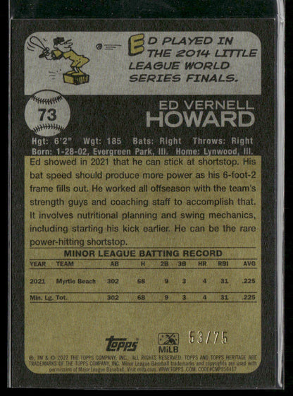 2022 Topps Heritage Minor League Ed Howard #73 Green /75