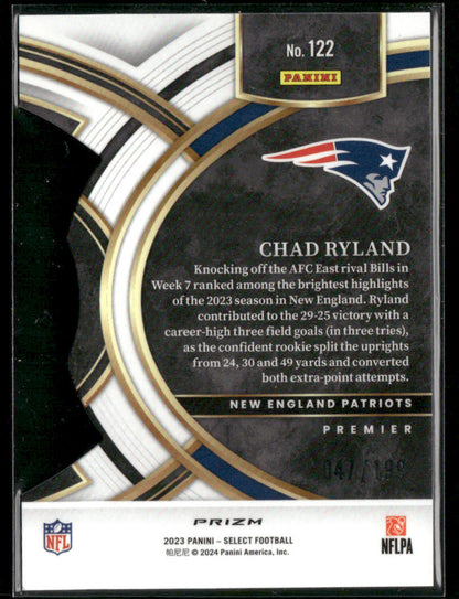 2023 Panini Select Chad Ryland #122 Premier White Die-Cut Rookie /199