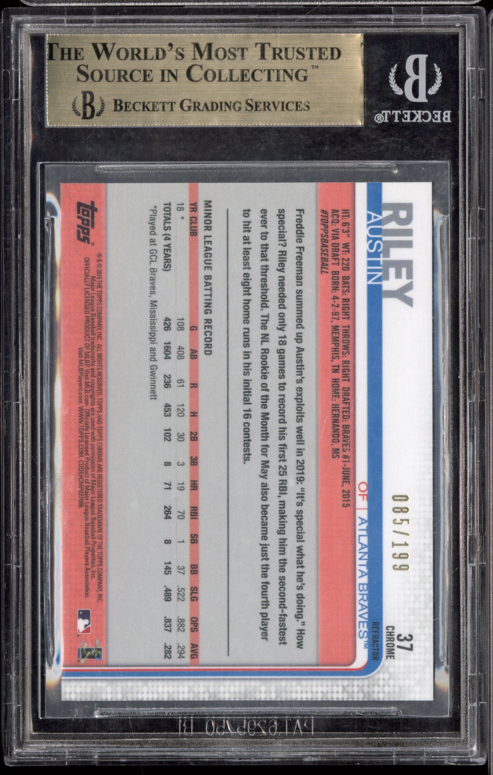 2019 Topps Chrome Update X-Fractors Austin Riley #37 /199 BGS 9.5