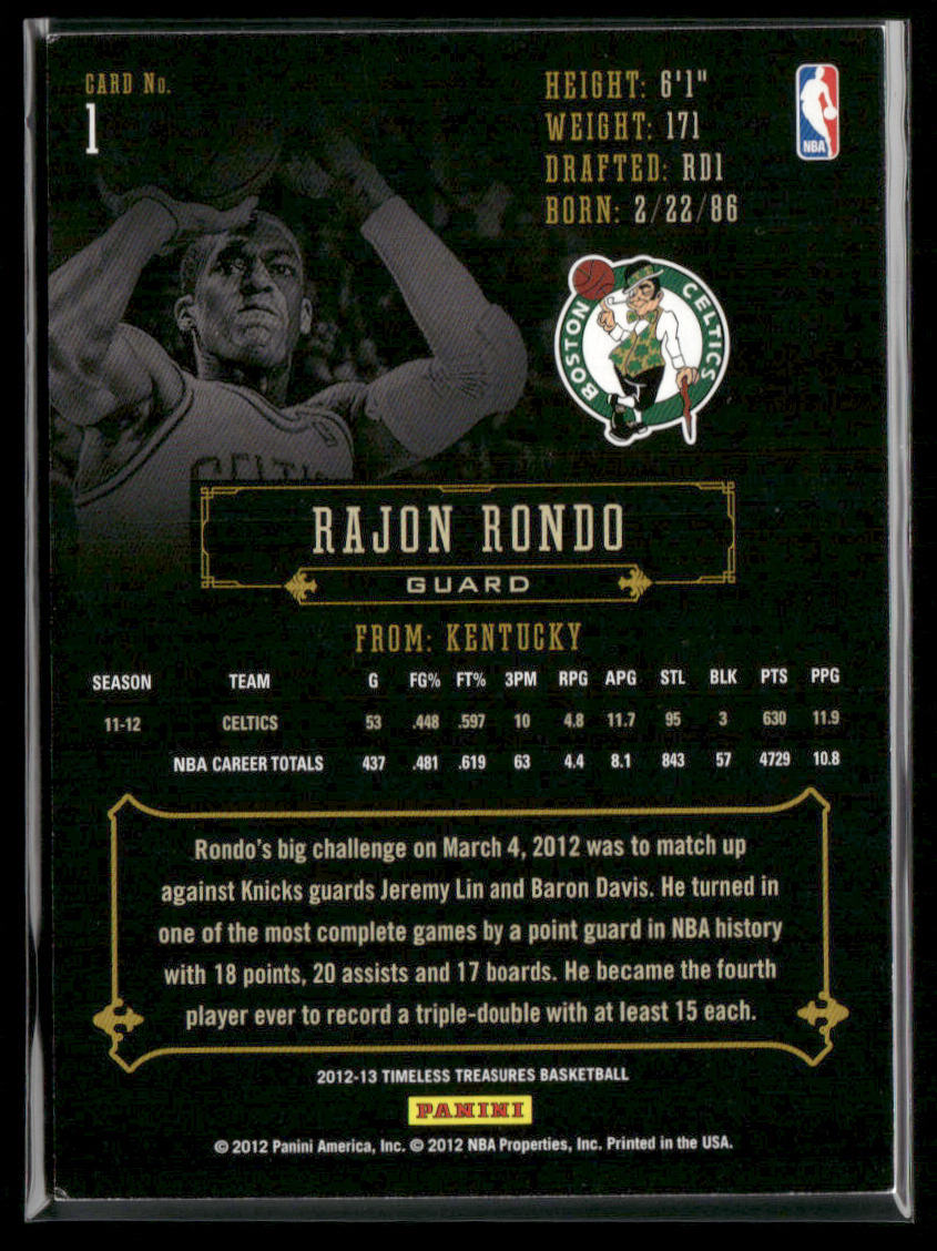 2012-13 Timeless Treasures Rajon Rondo #1