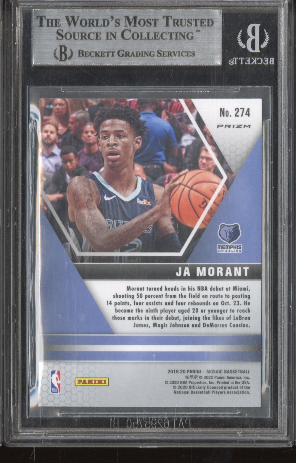 2019-20 Panini Mosaic Mosaic Genesis Ja Morant #274 BGS 9