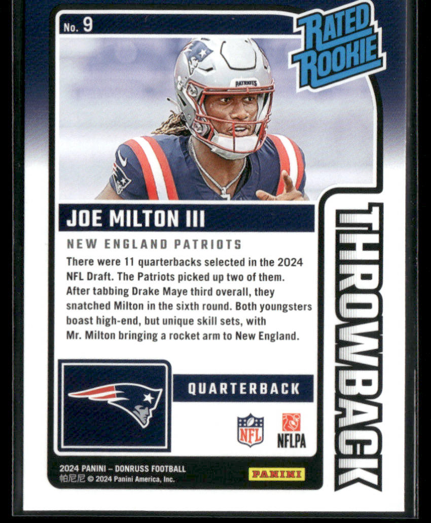 2024 Panini Joe Milton III #9 Throwback Rated Rookie