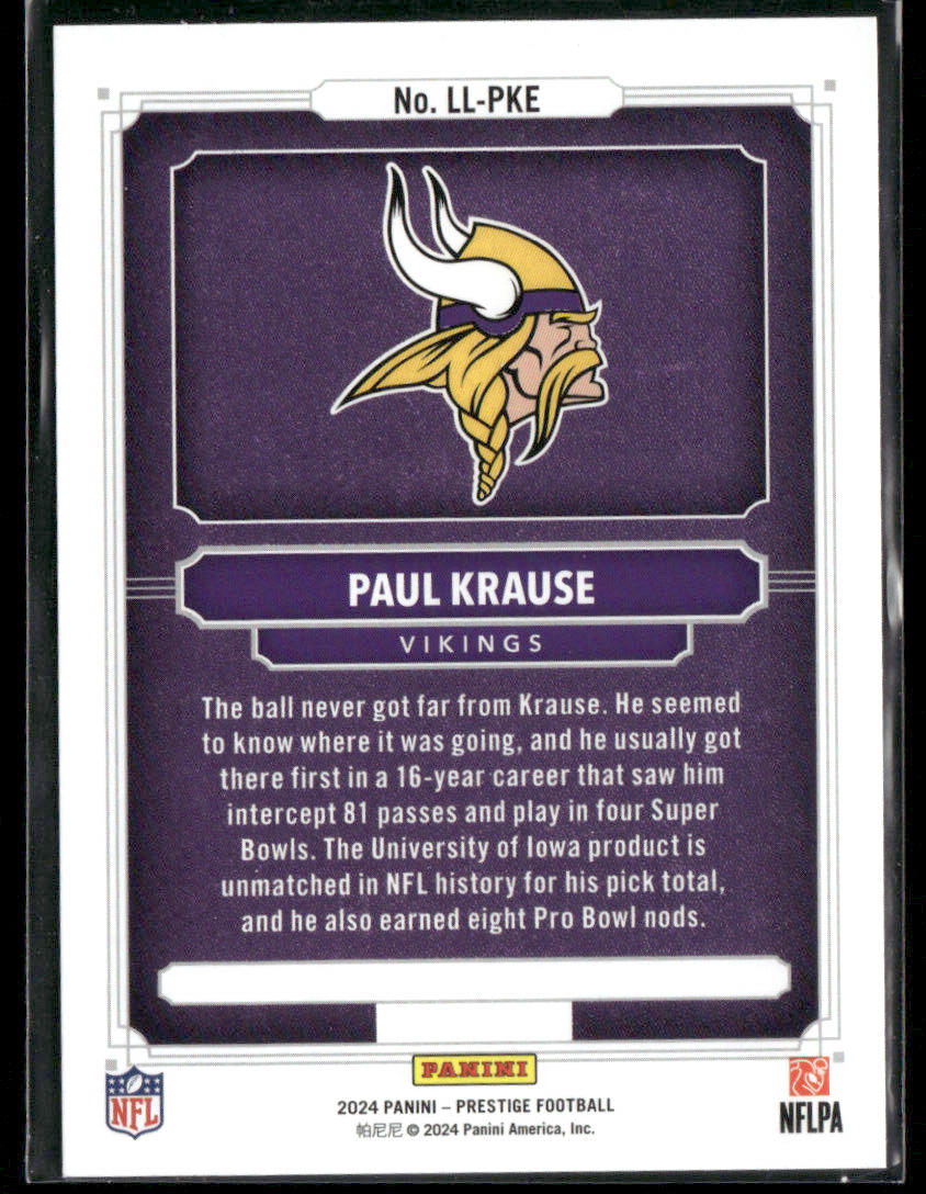 2024 Prestige Paul Krause #LL-PKE Living Legends Silver Prizm