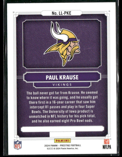 2024 Prestige Paul Krause #LL-PKE Living Legends Silver Prizm