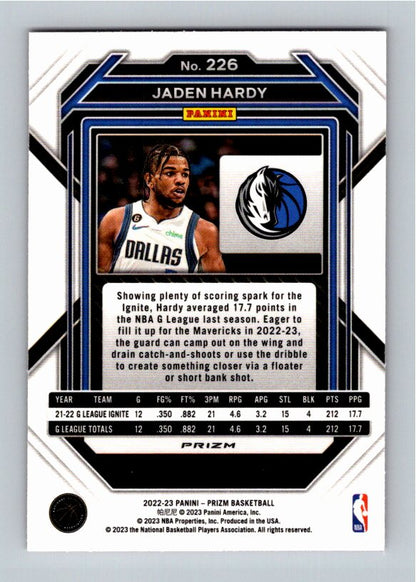 2022-23 Panini Prizm Jaden Hardy #196 Pink Ice Rookie