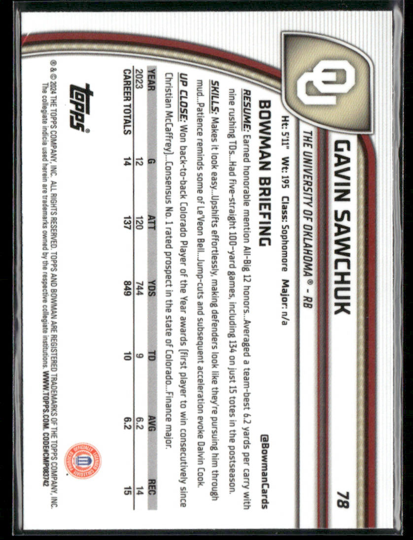 2024 Bowman Chrome University Gavin Sawchuk #78