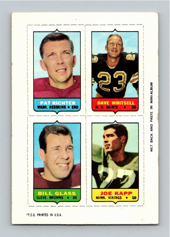 1969 Topps Dave Whitsell Bill Glass Pat Richter Joe Kapp Four-in-One Singles