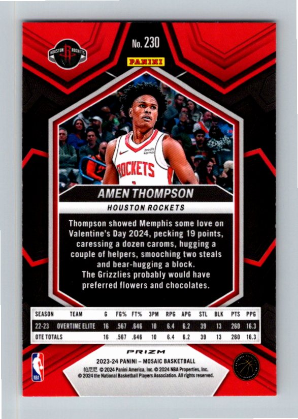 2023-24 Panini Mosaic Amen Thompson #230 Silver Prizm RC